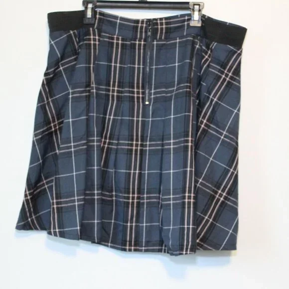 Torrid Navy Plaid Twill Pleated Mini Skirt Stretch Grunge Plus Size 2 2X H12881 - Picture 4 of 11